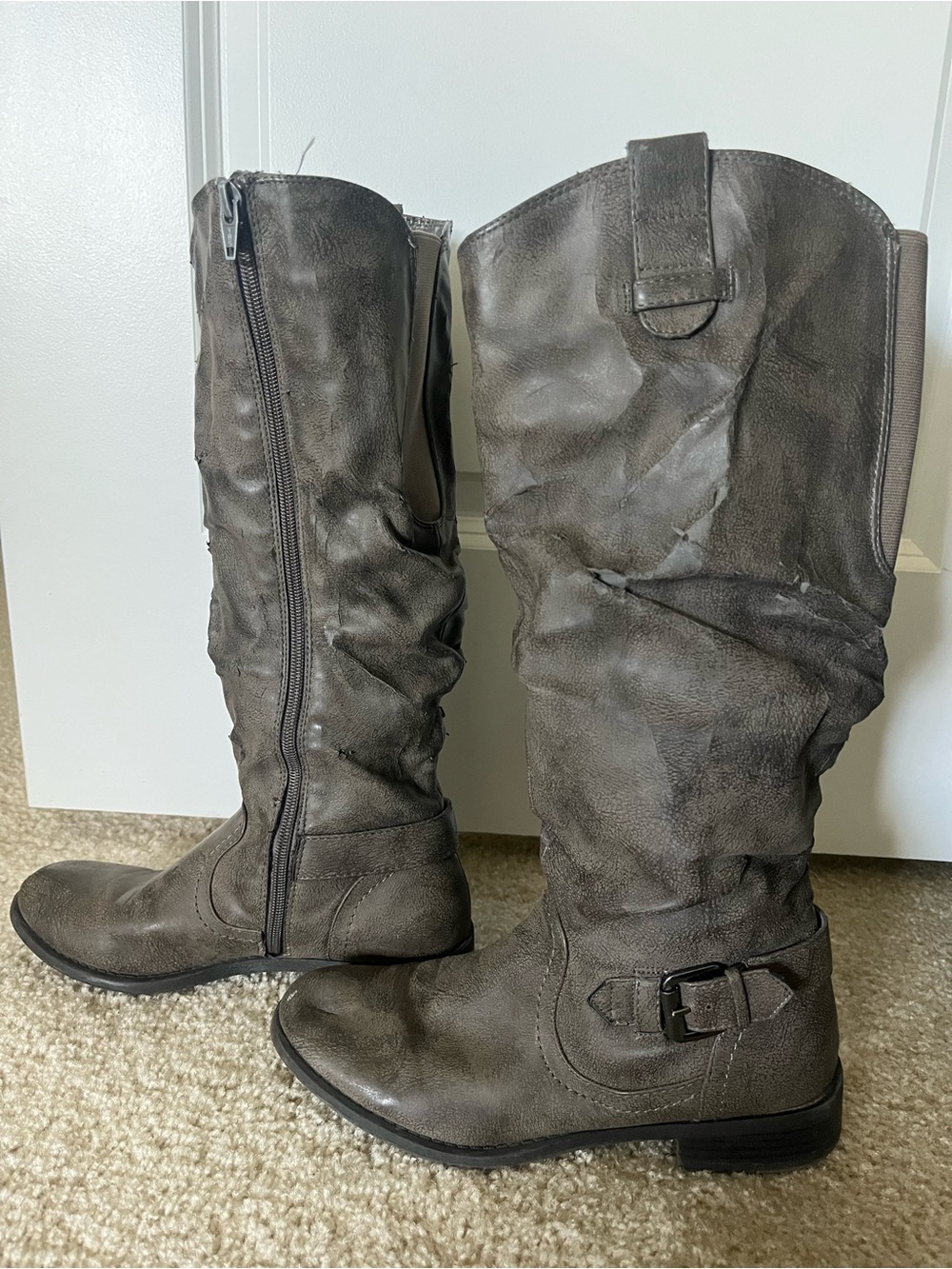 Women's Buckle Boots - brown fabric size 7.5
